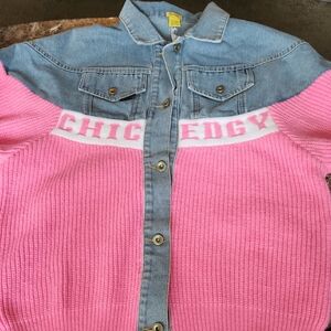 Daisy Vibrant Pink and Blue Denim/Sweater Jacket
